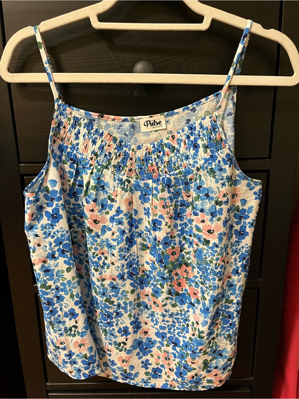 Blue Floral Smocked Neck Cami